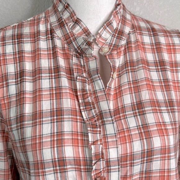 LOFT Plaid Button Down Long Sleeve Ruffle Trim Top Size Small New with Tags! - Picture 2 of 7
